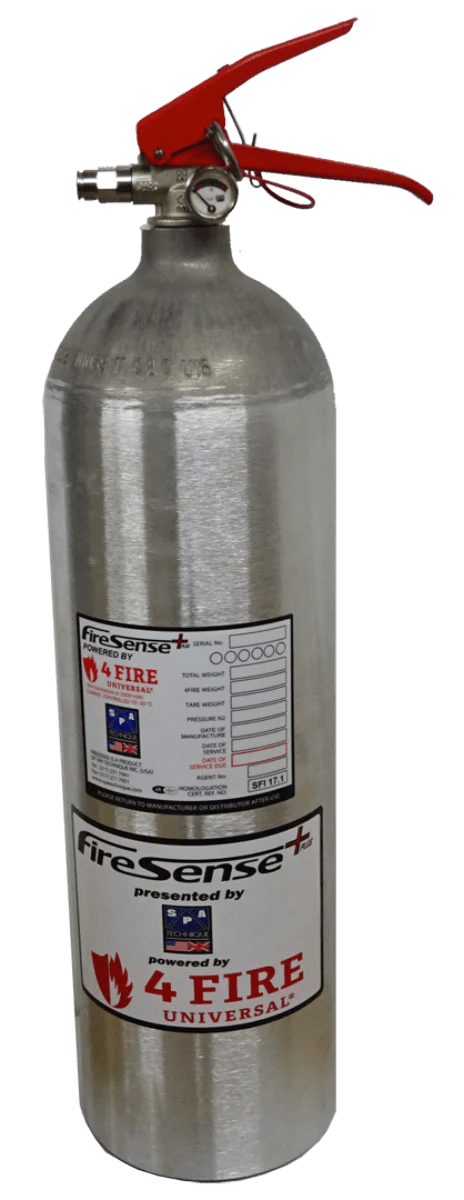 SKU: SPA4F - SFI10 - LV - F - 1 - 1 SPA Technique 10lb 4Fire SFI17.1 system w/mechanical lever valve activation, Std mounts - Racing Fire Systems